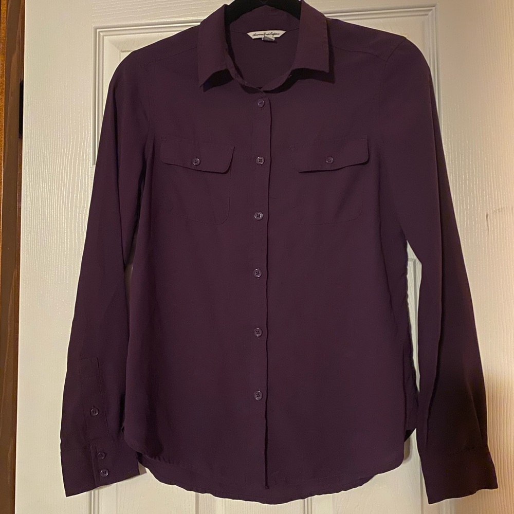 American Eagle Outfitters dark purple, sheer material button down